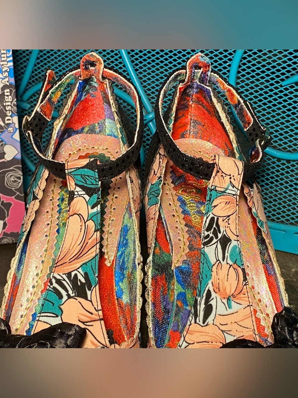 Irregular Choice BLOXY T strap Mary Jane’s, floral,black with bows,in box, 9 - Picture 7 of 13